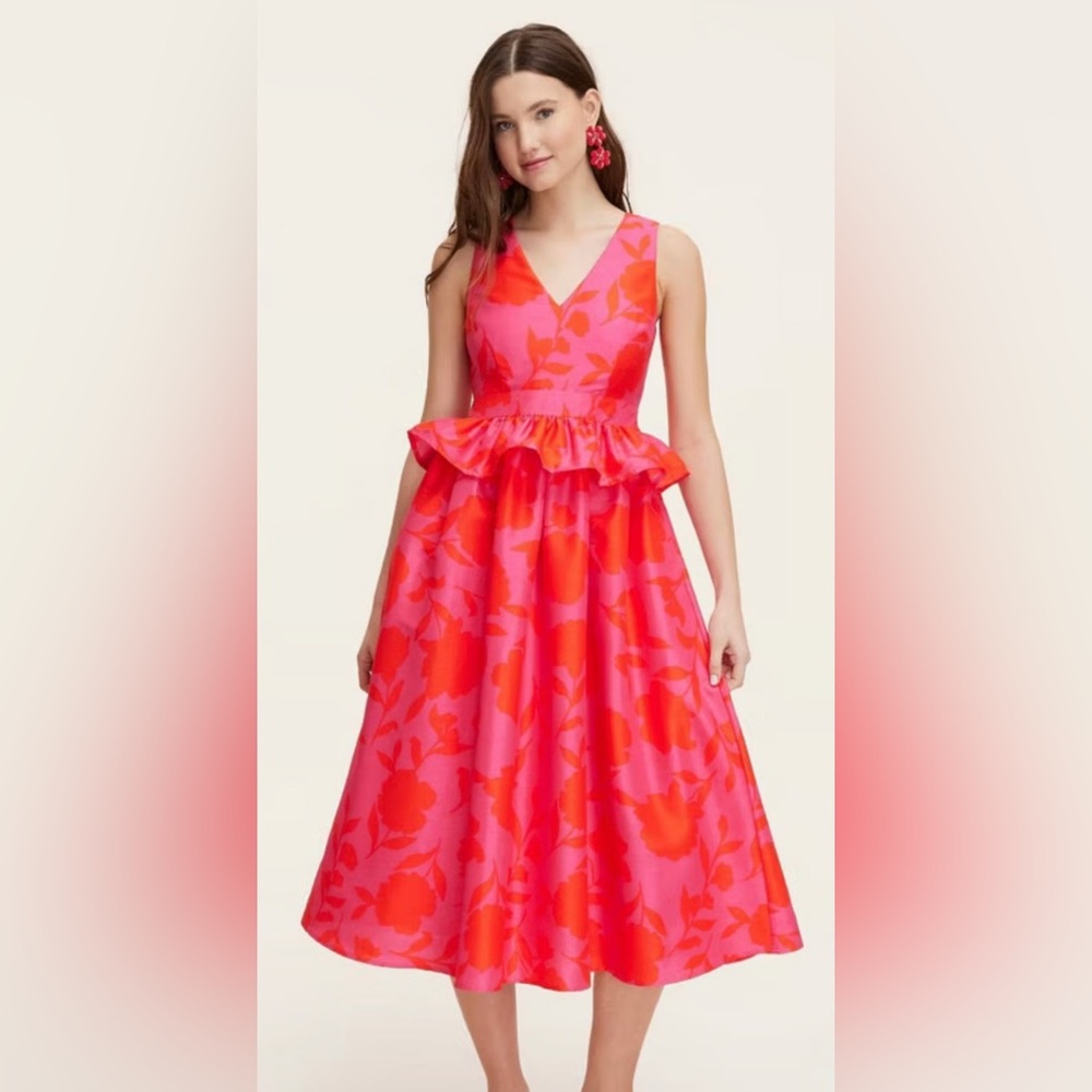 Kate Spade New York x Target Classic Rose Peplum Midi Dress in pink and red
